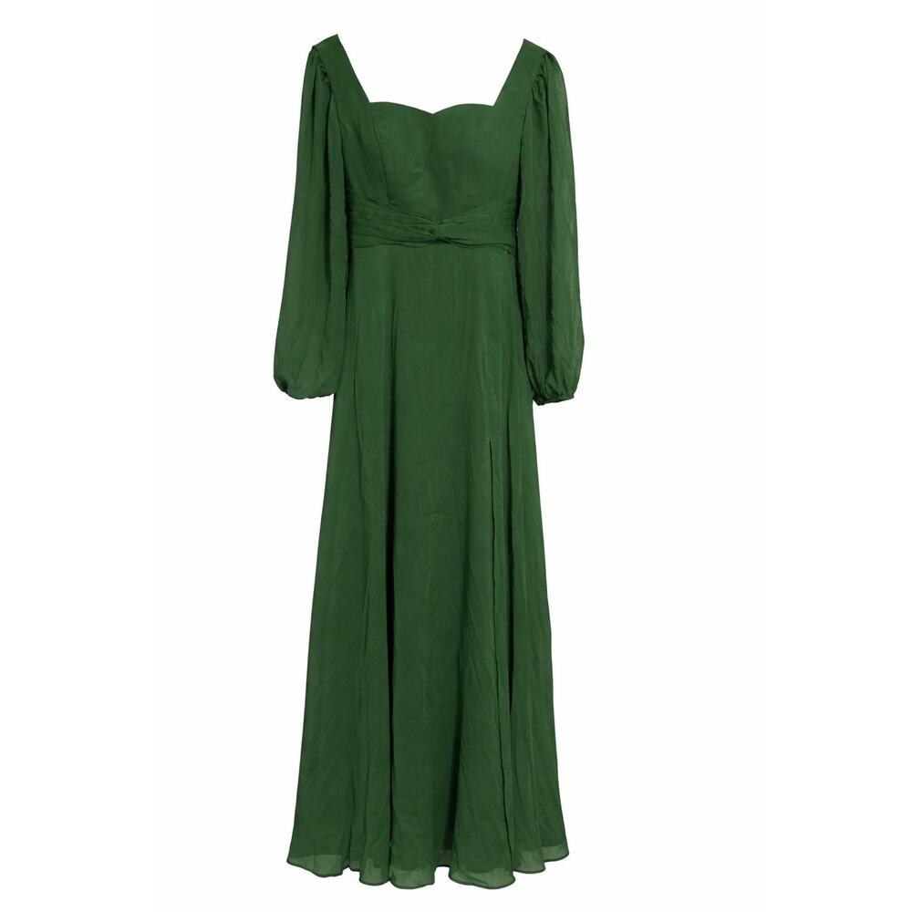 Women Green Chiffon Maxi Gown Size 12 Side Slit Bridesmaid Formal NWT